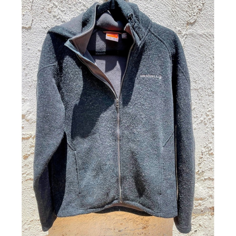 Merrell Wool Blend Fleece Jacket Men's Medium Gray Full Zip Outdoor Hiking Sweat